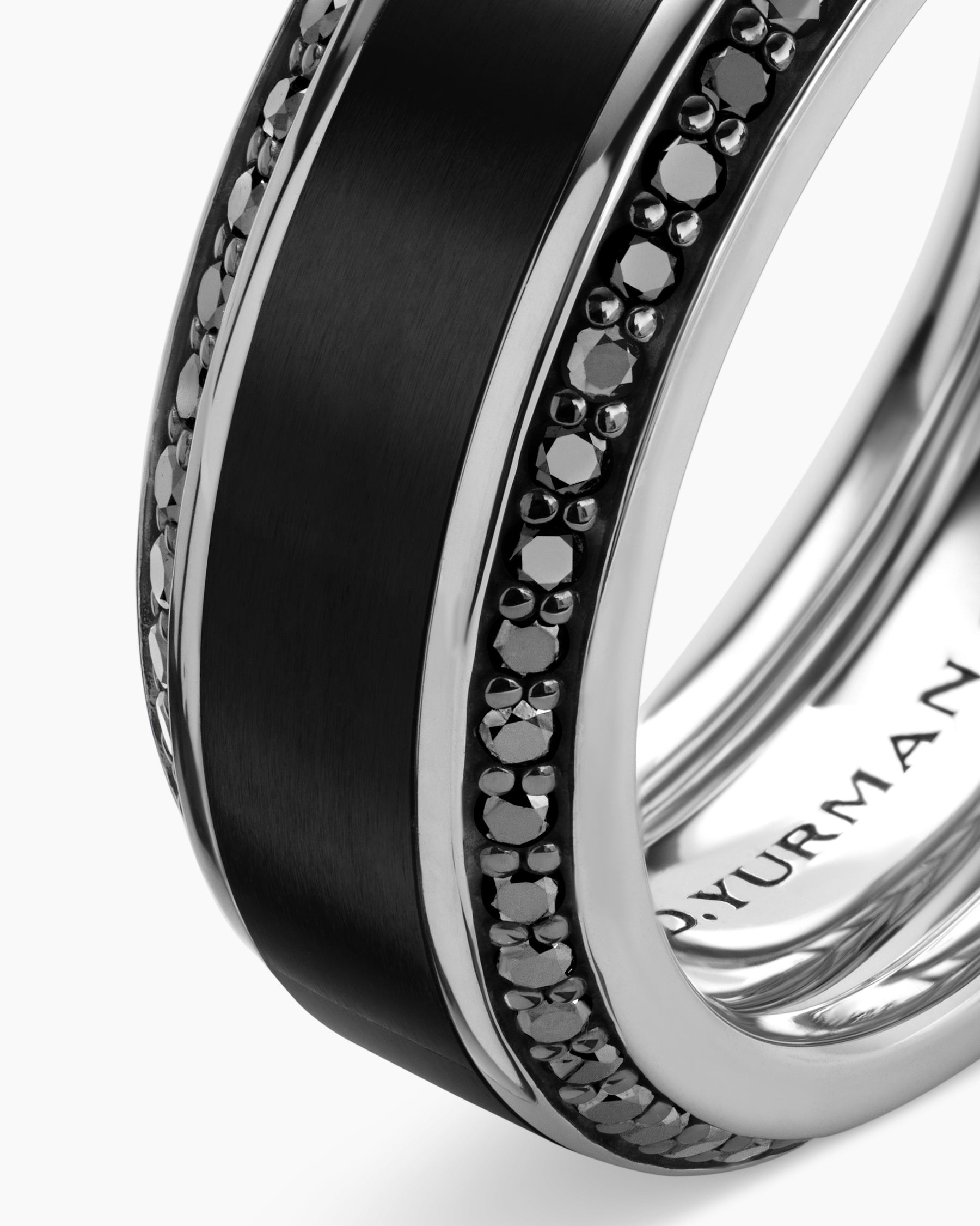 Beveled Band Ring in Black Titanium with Black Diamonds, 8mm