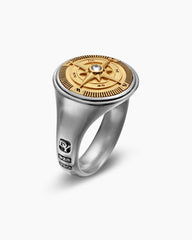 Maritime® Compass Signet Ring in Sterling Silver with 18K Yellow Gold and Center Diamond, 19.4mm