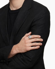 Maritime® Compass Signet Ring in Sterling Silver with Center Black Diamond, 19.4mm