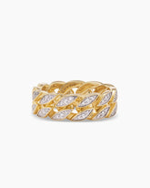Curb Chain Band Ring in 18K Yellow Gold with Diamonds, 8mm