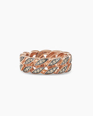 Curb Chain Band Ring in 18K Rose Gold with Cognac Diamonds, 8mm