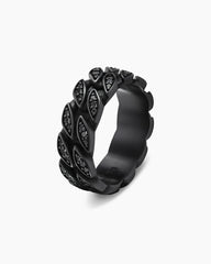 Curb Chain Band Ring in Black Titanium with Black Diamonds, 8mm