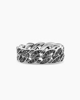 Curb Chain Band Ring in Sterling Silver with Black Diamonds, 8mm
