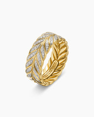 Chevron Pavé Band Ring in 18K Yellow Gold with Diamonds, 9mm