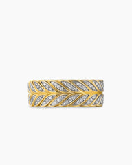Chevron Pavé Band Ring in 18K Yellow Gold with Diamonds, 9mm