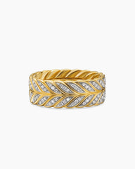 Chevron Pavé Band Ring in 18K Yellow Gold with Diamonds, 9mm