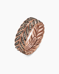 Chevron Pavé Band Ring in 18K Rose Gold with Cognac Diamonds, 9mm