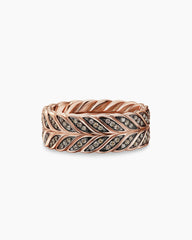 Chevron Pavé Band Ring in 18K Rose Gold with Cognac Diamonds, 9mm