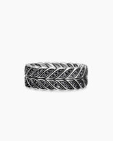 Chevron Pavé Band Ring in Sterling Silver with Black Diamonds, 9mm