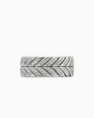 Chevron Pavé Band Ring in Sterling Silver with Diamonds, 9mm