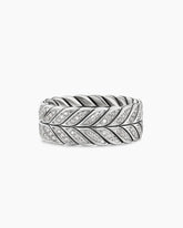 Chevron Pavé Band Ring in Sterling Silver with Diamonds, 9mm