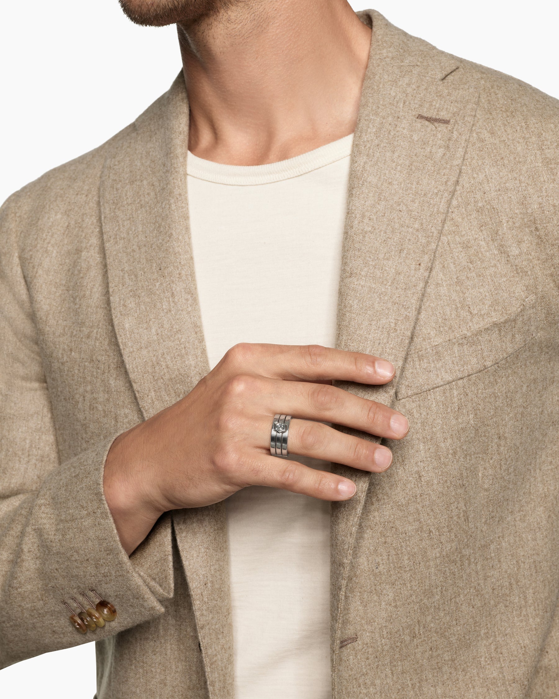 Nesting Band Ring in Platinum with Center Diamond, 10mm