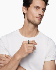 Sculpted Cable Pavé Band Ring in 18K White Gold with Black Diamonds, 8.5mm