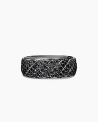 Sculpted Cable Pavé Band Ring in 18K White Gold with Black Diamonds, 8.5mm