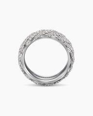 Sculpted Cable Pavé Band Ring in 18K White Gold with Diamonds, 8.5mm