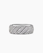 Sculpted Cable Pavé Band Ring in 18K White Gold with Diamonds, 8.5mm