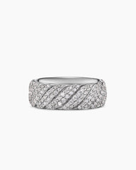 Sculpted Cable Pavé Band Ring in 18K White Gold with Diamonds, 8.5mm