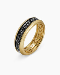 Beveled Two Row Band Ring in 18K Yellow Gold with Black Diamonds, 8mm