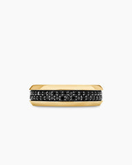 Beveled Two Row Band Ring in 18K Yellow Gold with Black Diamonds, 8mm