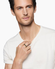 Beveled Two Row Band Ring in 18K Yellow Gold with Black Diamonds, 8mm