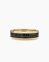 Beveled Two Row Band Ring in 18K Yellow Gold with Black Diamonds, 8mm