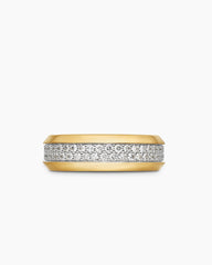 Beveled Two Row Band Ring in 18K Yellow Gold with Diamonds, 8mm