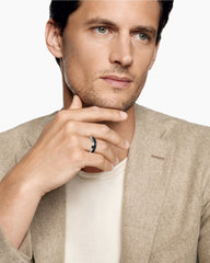 Beveled Two Row Band Ring in 18K White Gold with Black Diamonds, 8mm