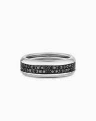 Beveled Two Row Band Ring in 18K White Gold with Black Diamonds, 8mm