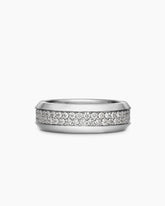 Beveled Two Row Band Ring in 18K White Gold with Diamonds, 8mm