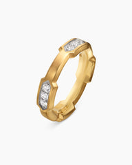 Faceted Station Band Ring in 18K Yellow Gold with Diamonds, 6mm