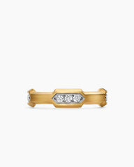 Faceted Station Band Ring in 18K Yellow Gold with Diamonds, 6mm