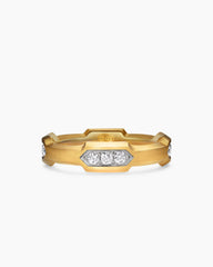 Faceted Station Band Ring in 18K Yellow Gold with Diamonds, 6mm