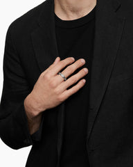 Faceted Station Band Ring in Sterling Silver with Diamonds, 6mm