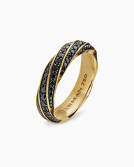 Cable Edge® Band Ring in 18K Yellow Gold with Black Diamonds, 6mm