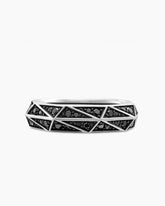Faceted Band Ring in Sterling Silver with Black Diamonds, 6.2mm