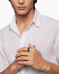 Faceted Signet Ring in Sterling Silver with Black Diamonds, 11.3mm