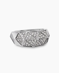 Faceted Signet Ring in Sterling Silver with Diamonds, 11.3mm
