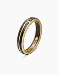 Forged Carbon Band Ring in 18K Yellow Gold with Center Black Diamond, 4mm