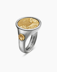 Water and Fire Duality Signet Ring in Sterling Silver with 18K Yellow Gold, 20mm