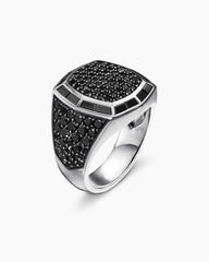 Streamline® Signet Ring in 18K White Gold with Black Diamonds, 25mm
