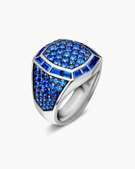 Streamline® Signet Ring in 18K White Gold with Blue Sapphires, 25mm