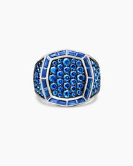 Streamline® Signet Ring in 18K White Gold with Blue Sapphires, 25mm