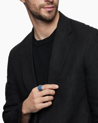 Streamline® Signet Ring in 18K White Gold with Blue Sapphires, 25mm