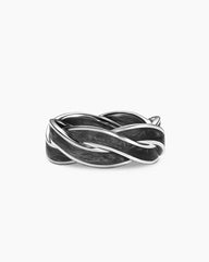 DY Helios™ Band Ring in 18K White Gold with Forged Carbon, 9mm