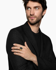 Petrvs® Wolf Signet Ring in 18K Yellow Gold with Black Onyx, 21.5mm