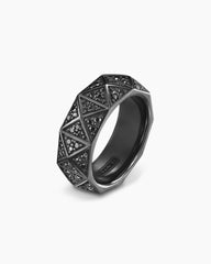 Pyramid Band Ring in Black Titanium with Black Diamonds, 8mm