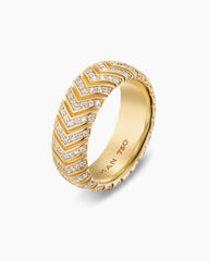 Chevron Band Ring in 18K Yellow Gold with Diamonds, 8mm