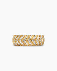 Chevron Band Ring in 18K Yellow Gold with Diamonds, 8mm
