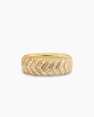 Chevron Band Ring in 18K Yellow Gold with Diamonds, 8mm