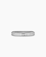 Beveled Band Ring in 18K White Gold with Diamonds, 3.5mm